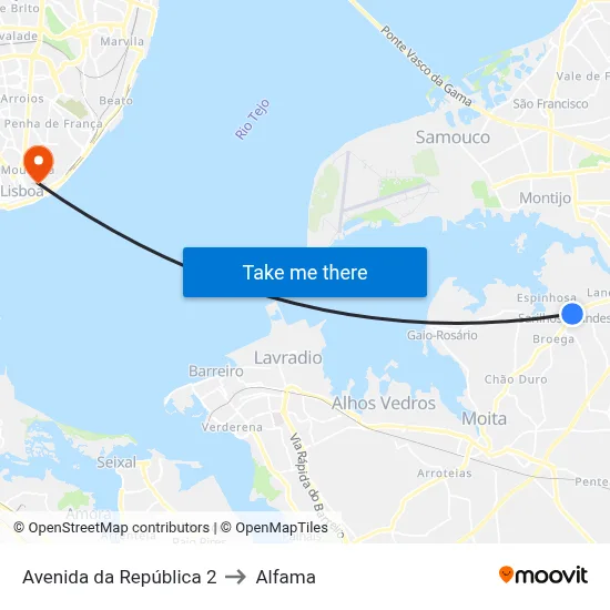 Avenida da República 2 to Alfama map