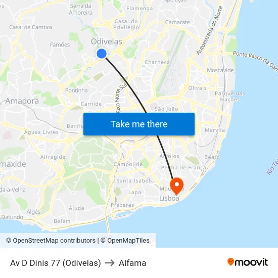 Av D Dinis 77 (Odivelas) to Alfama map