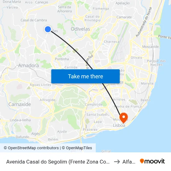 Avenida Casal do Segolim (Frente Zona Comercial) to Alfama map