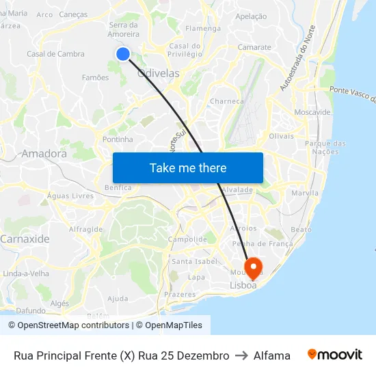 Rua Principal Frente (X) Rua 25 Dezembro to Alfama map