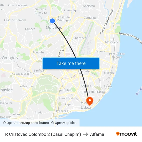 R Cristovão Colombo 2 (Casal Chapim) to Alfama map