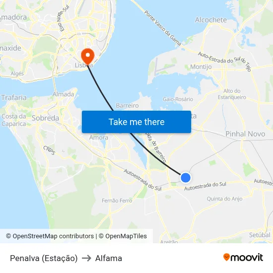 Penalva (Estação) to Alfama map