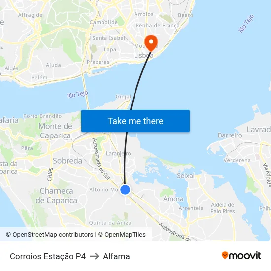 Corroios Estação P4 to Alfama map