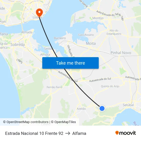 Estrada Nacional 10 Frente 92 to Alfama map