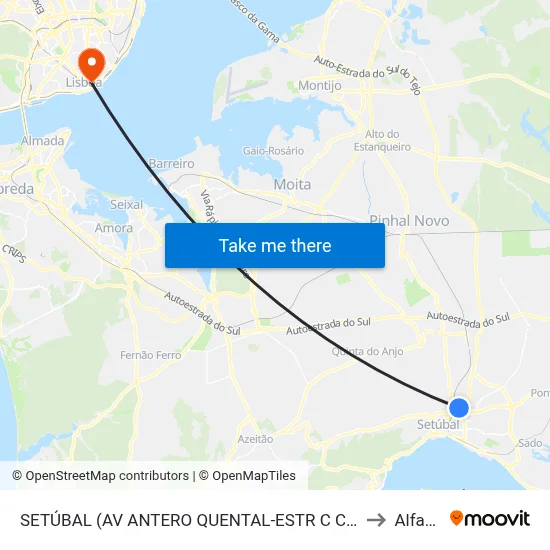 SETÚBAL (AV ANTERO QUENTAL-ESTR C COMERC) to Alfama map