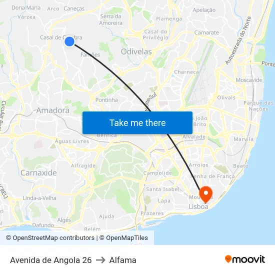 Avenida de Angola 26 to Alfama map