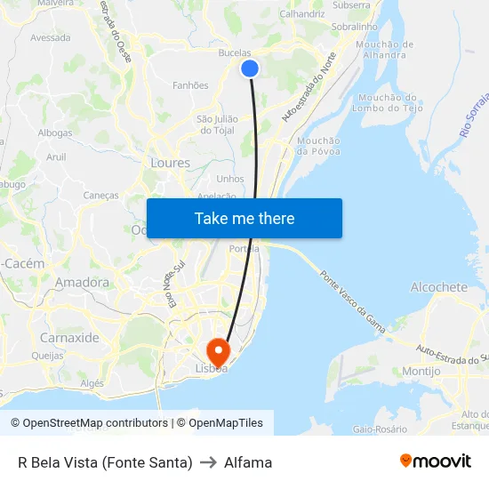 R Bela Vista (Fonte Santa) to Alfama map
