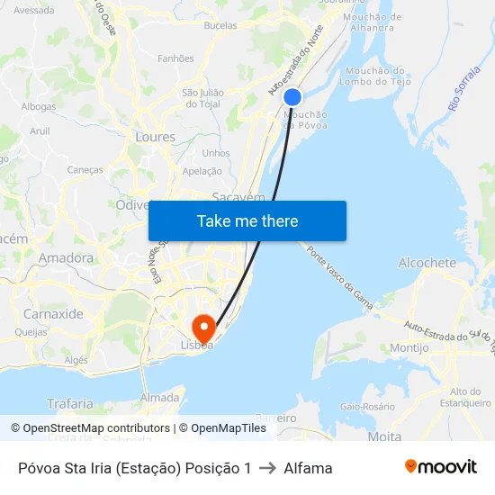 Póvoa Sta Iria (Estação) Posição 1 to Alfama map