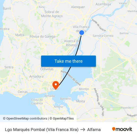 Lgo Marquês Pombal (Vila Franca Xira) to Alfama map