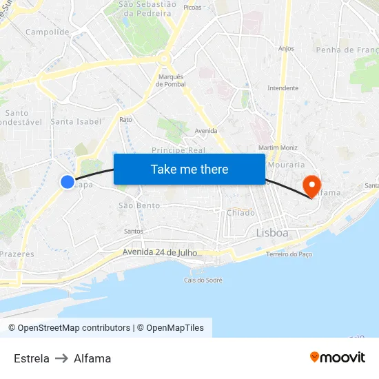 Estrela to Alfama map