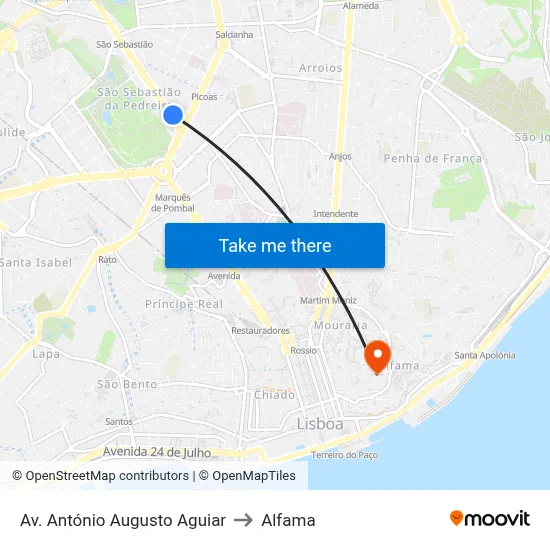 Av. António Augusto Aguiar to Alfama map