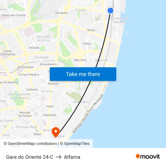 Gare do Oriente 24-C to Alfama map