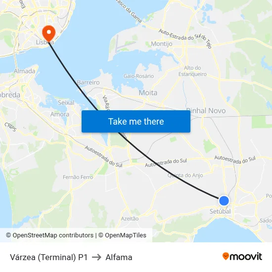Várzea (Terminal) P1 to Alfama map