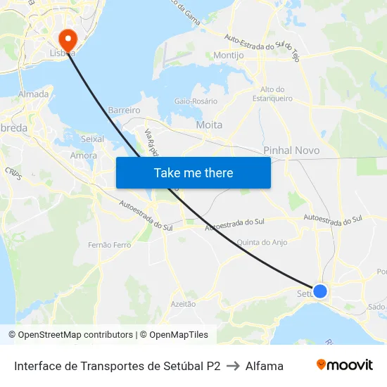 Interface de Transportes de Setúbal P2 to Alfama map