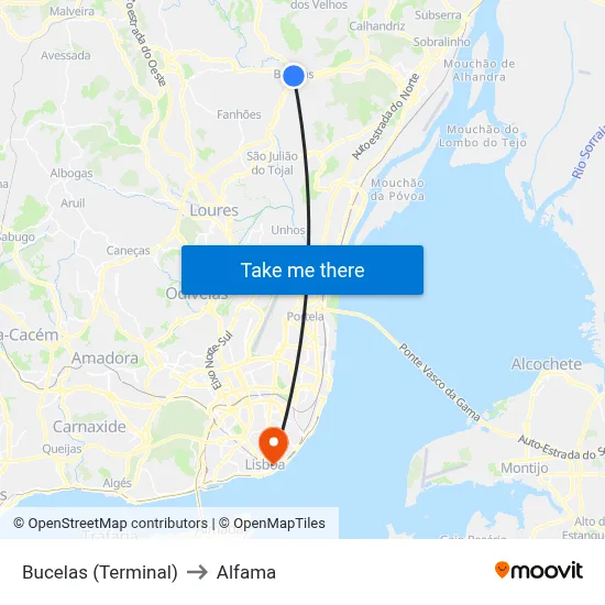 Bucelas (Terminal) to Alfama map