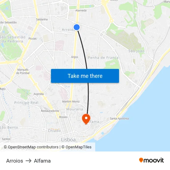 Arroios to Alfama map