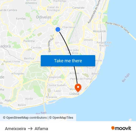 Ameixoeira to Alfama map