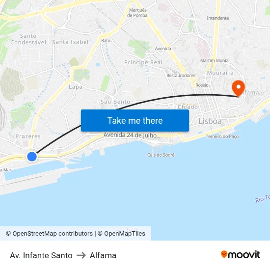 Av. Infante Santo to Alfama map