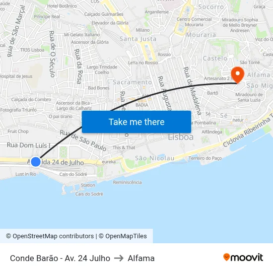 Conde Barão - Av. 24 Julho to Alfama map