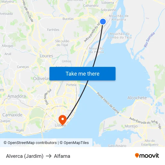 Alverca (Jardim) to Alfama map
