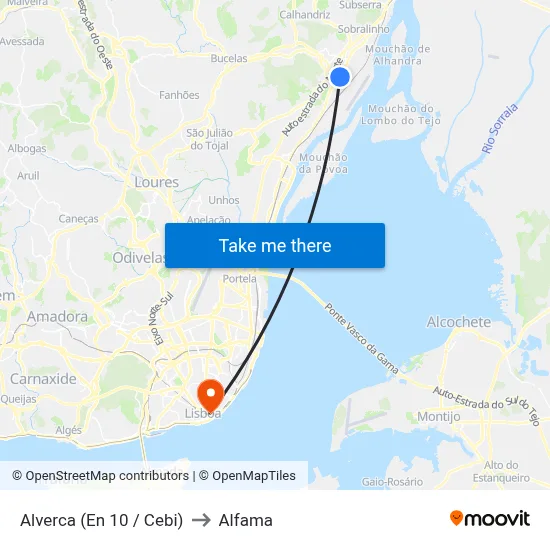 Alverca (En 10 / Cebi) to Alfama map
