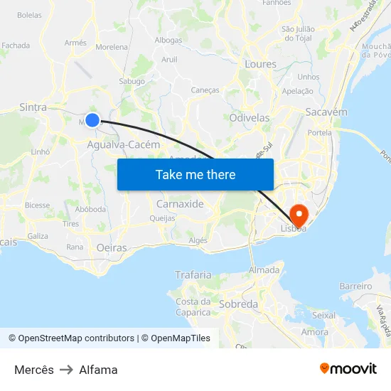 Mercês to Alfama map
