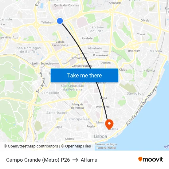 Campo Grande (Metro) P26 to Alfama map