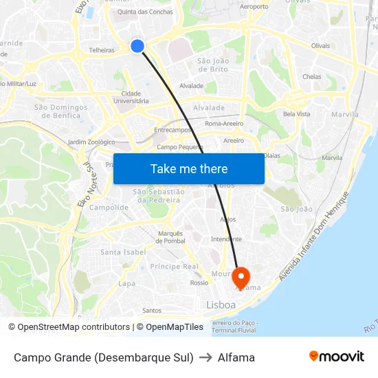 Campo Grande (Desembarque Sul) to Alfama map