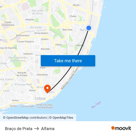 Braço de Prata to Alfama map