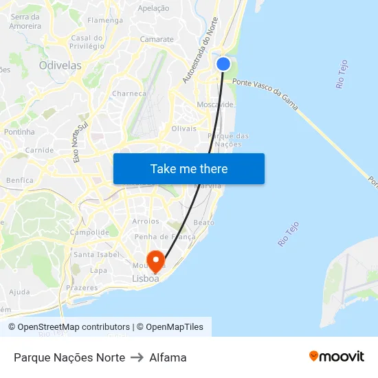 Parque Nações Norte to Alfama map
