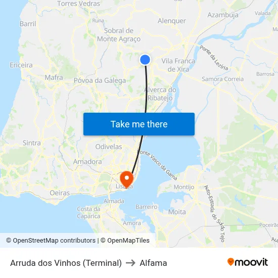 Arruda dos Vinhos (Terminal) to Alfama map