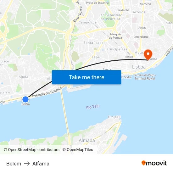 Belém to Alfama map