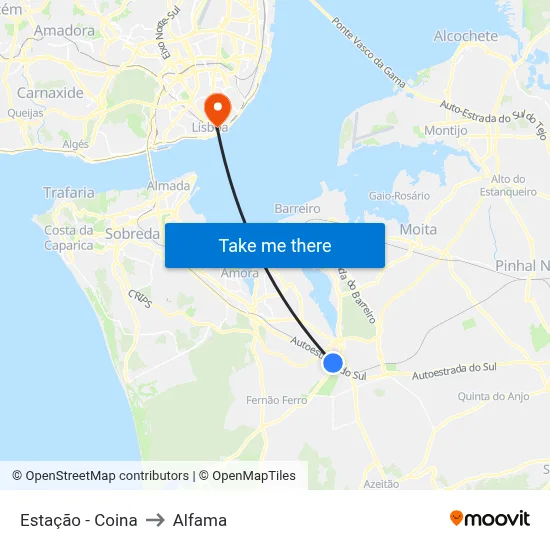 Estação - Coina to Alfama map