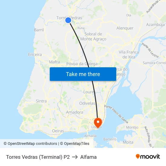 Torres Vedras (Terminal) P2 to Alfama map