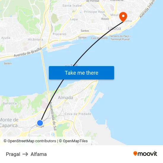 Pragal to Alfama map