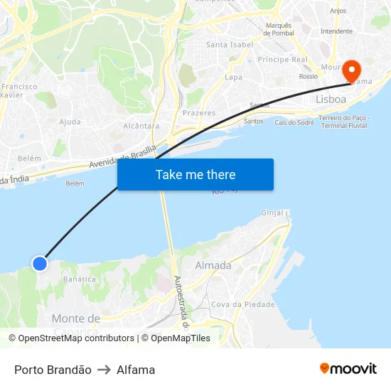 Porto Brandão to Alfama map