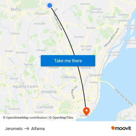Jerumelo to Alfama map