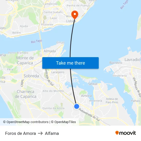 Foros de Amora to Alfama map