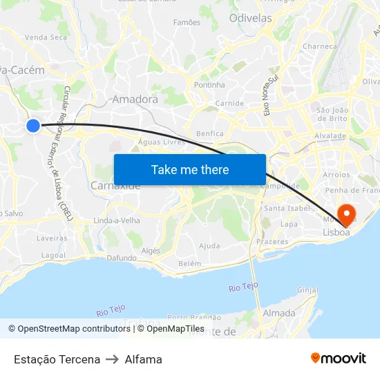 Estação Tercena to Alfama map