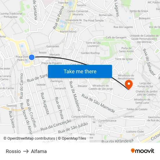 Rossio to Alfama map