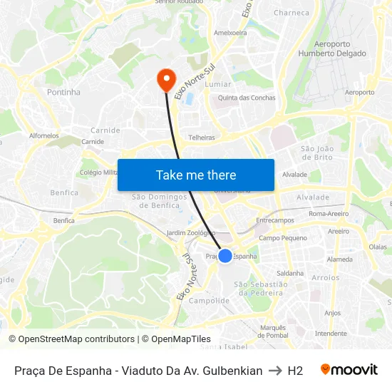 Praça De Espanha - Viaduto Da Av. Gulbenkian to H2 map