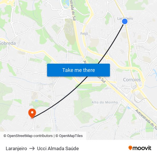 Laranjeiro to Ucci Almada Saúde map