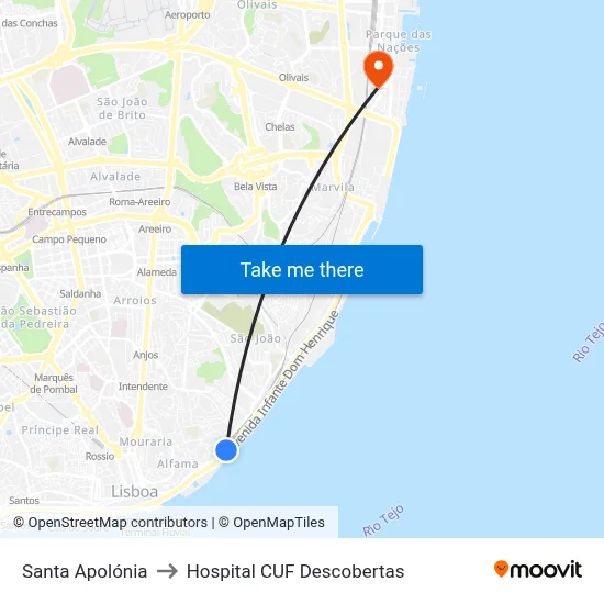 Santa Apolónia to Hospital CUF Descobertas map