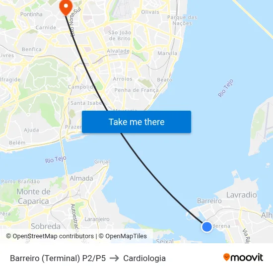 Barreiro (Terminal) P2/P5 to Cardiologia map