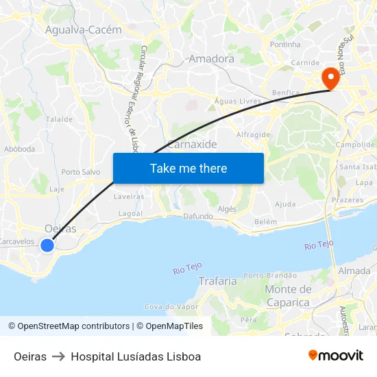 Oeiras to Hospital Lusíadas Lisboa map