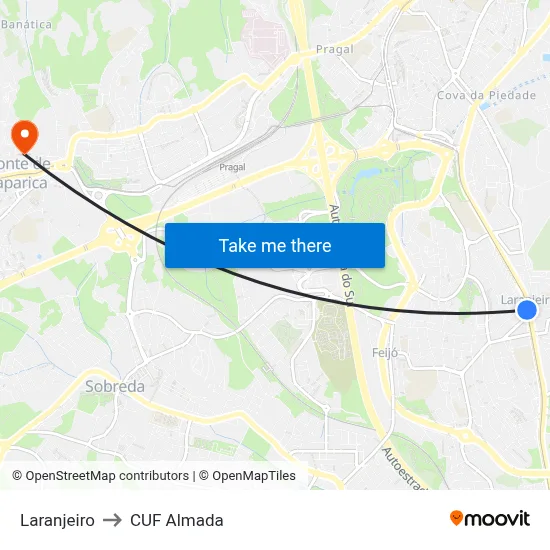 Laranjeiro to CUF Almada map