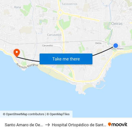 Santo Amaro de Oeiras to Hospital Ortopédico de Sant'Ana map