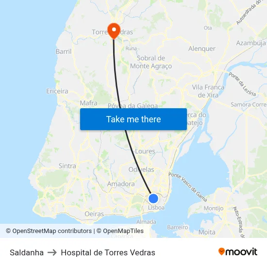 Saldanha to Hospital de Torres Vedras map