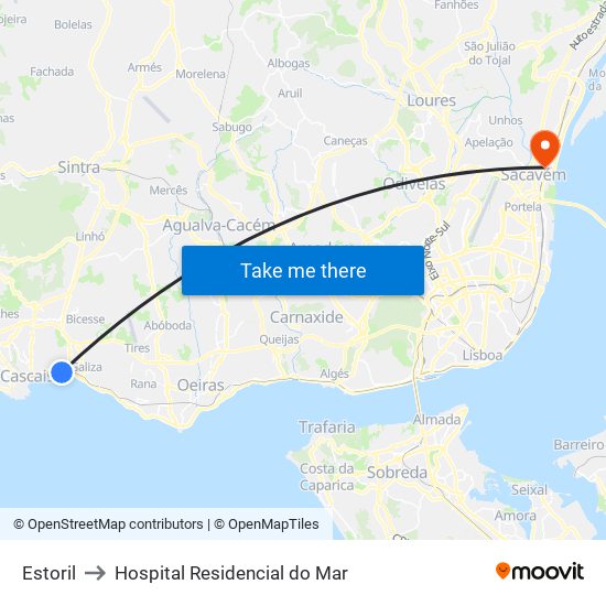 Estoril to Hospital Residencial do Mar map