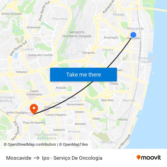 Moscavide to Ipo - Serviço De Oncologia map
